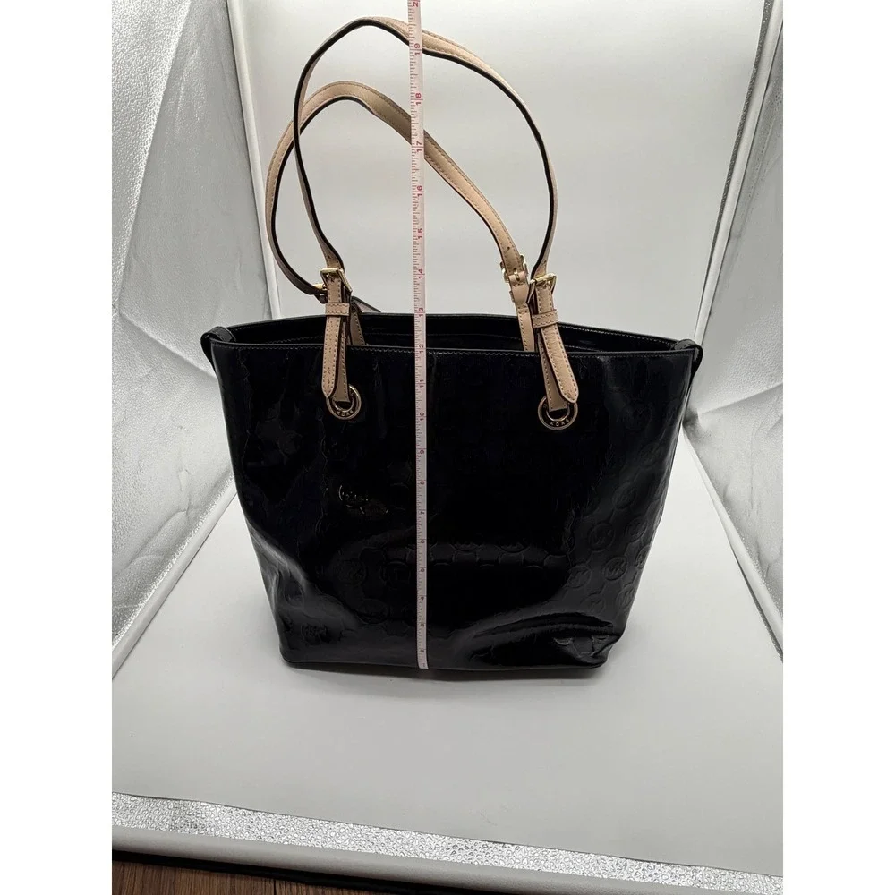 Michael Kors Black Patent Leather Monogram Tote Bag Gold‎ Hardware